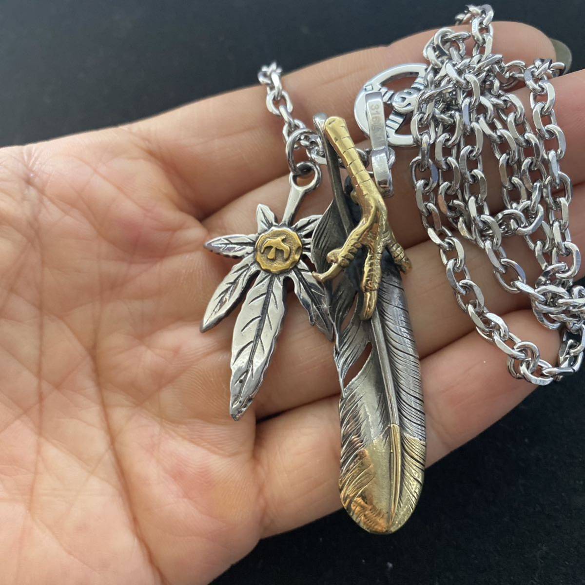  Mali fana× Eagle nail feather necklace { Eagle hook × wheel chain 