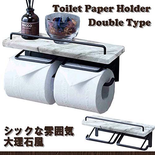 ◆大理石風◆トイレットペーパーホルダー 2連 完成品 木製アイアン トイレ ペーパーホルダー棚収納 ダブルタイプ　ヴィンテージ_画像8