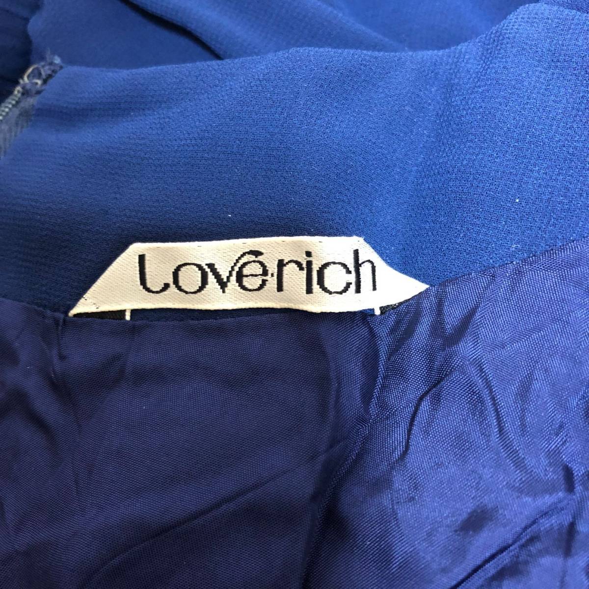 ラブリッチ Love rich ドレス サイズ9 M ブルー シフォン ミモレ丈 肩パッド ベルト 青 ワンピース カシュクール風 上品 長袖 透け感 B-597_画像8