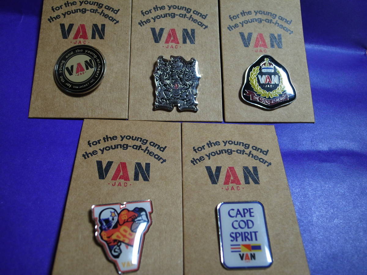 【送料無料】★VAN JAC★ピンバッジ 5点セット★丸VAN・向獅子・月桂樹・アメフト・CAPE COD SPIRIT★VAN JACKET