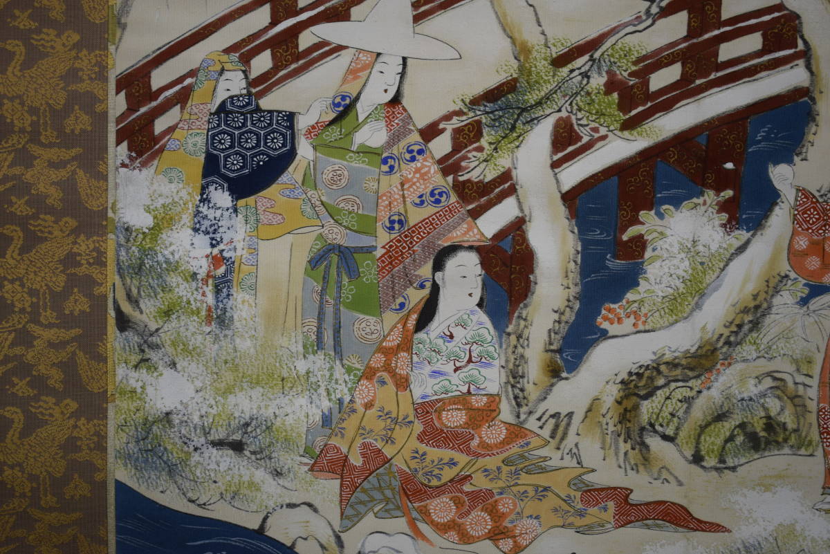 真作/岡島良山/山水人物図/桐箱二重箱付/布袋屋掛軸HE-871 真作】/岡島良山/山水人物図/桐箱二重箱付/布袋屋掛軸