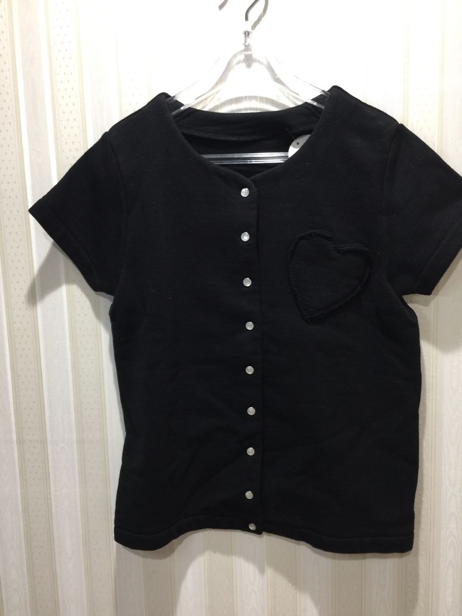 * Agnes B /agnisb 120. about * short sleeves cotton cardigan / front snap-button / thick. cloth / black /.. Heart. pocket attaching s94