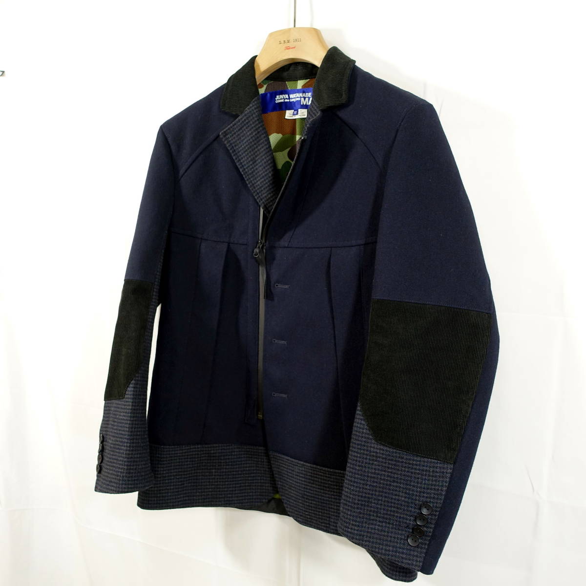 【極美品】ジュンヤワタナベマン　千鳥ツイード切替ジャケット　JUNYA WATANABE COMME des GARCONS MAN　サイズＸＳ　濃紺