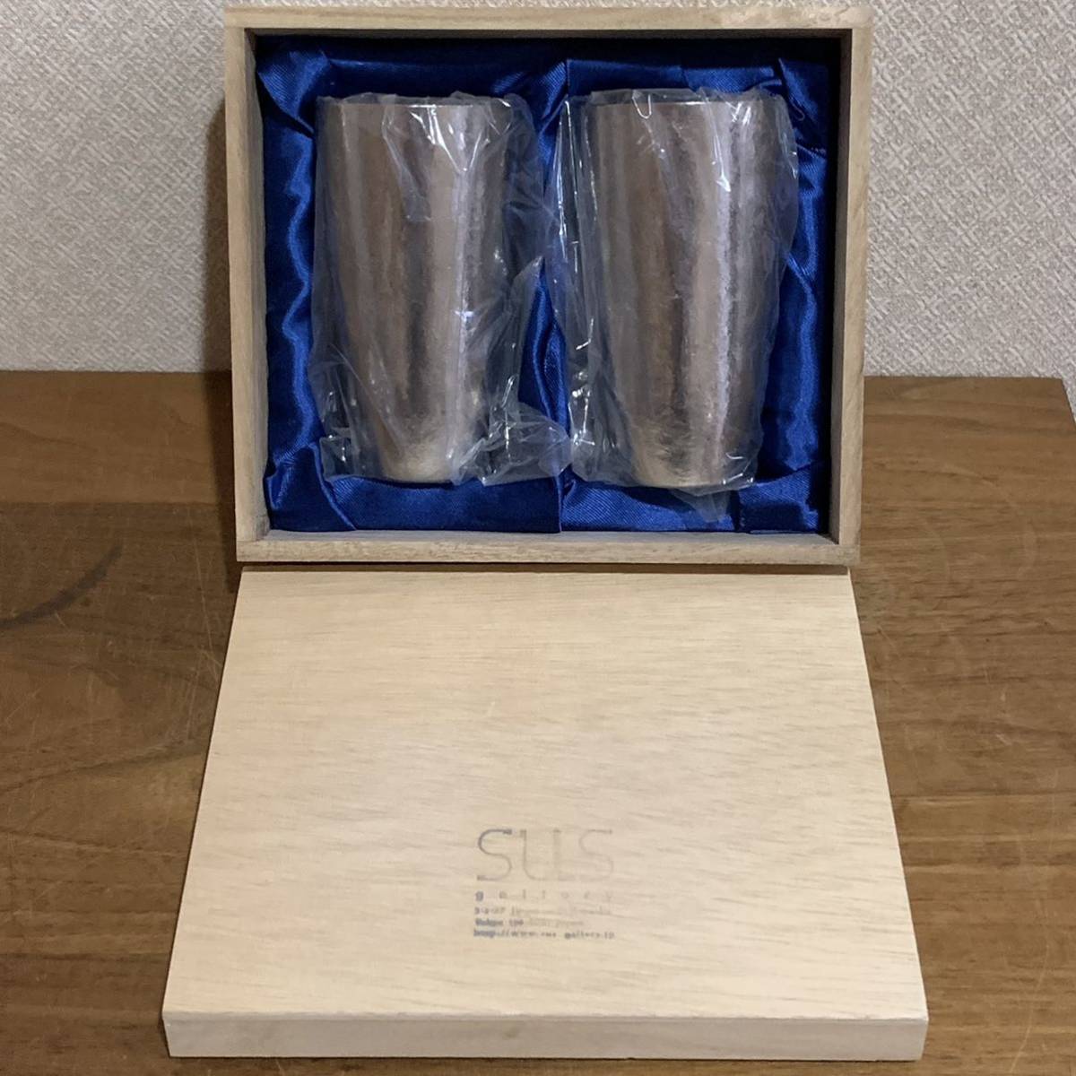 未使用 廃盤 SUS gallery ペア 真空チタン ミラー 180ml 2客 180Mi 木