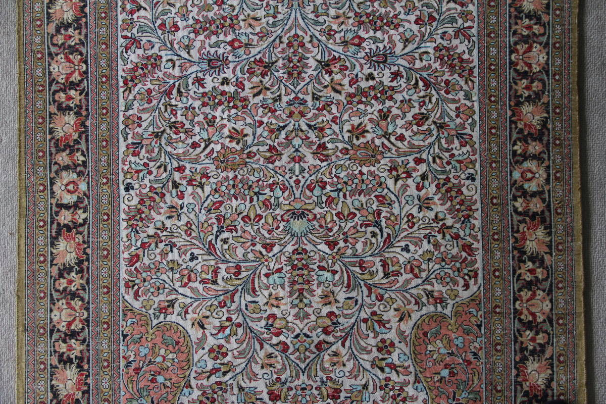 ペルシャ絨毯 タペストリー シルク クム産 78×120ｃｍ 手織り 1989年