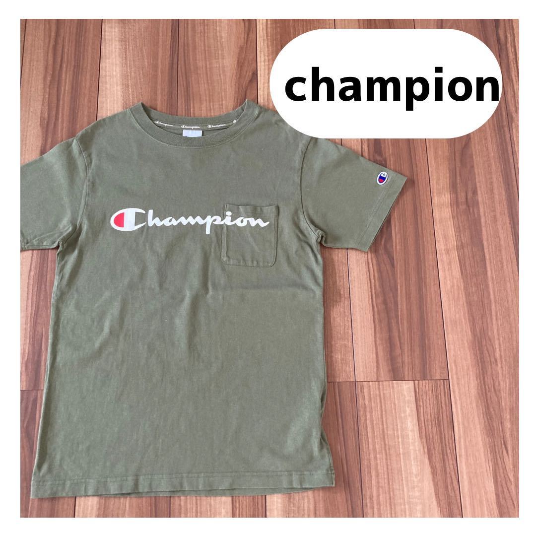  champion チャンピオン Tシャツ 半袖 ポケットT ビッグロゴ プリント オリーブ サイズM 玉mc1525_画像1