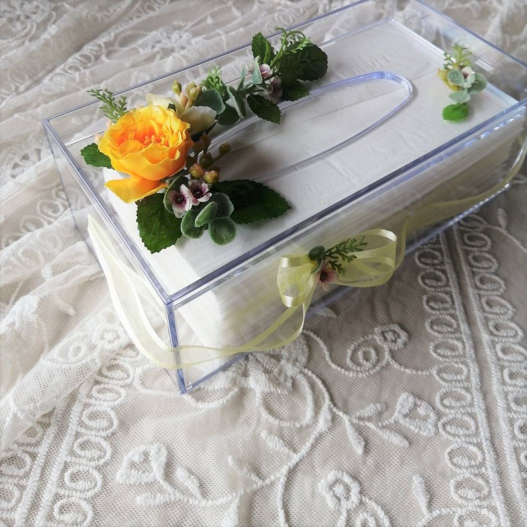 * Old rose. tissue case [ yellow ]* artificial flower * tissue box * present * flower club 