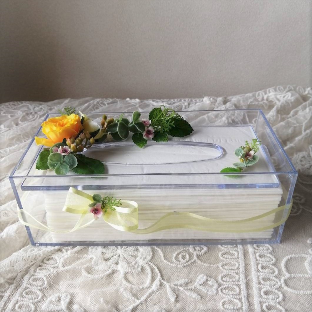 * Old rose. tissue case [ yellow ]* artificial flower * tissue box * present * flower club 