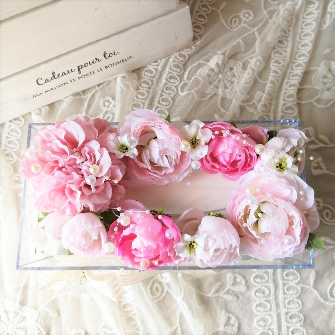 ◆ダリアのティッシュケース【ピンク】◆造花・ティッシュボックス・プレゼント・花倶楽部_画像3