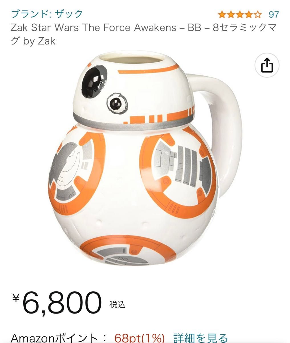 アメリカZAK!製　公式ライセンス製品　スターウォーズ　ドロイドBB-8のマグカップ STAR WARS