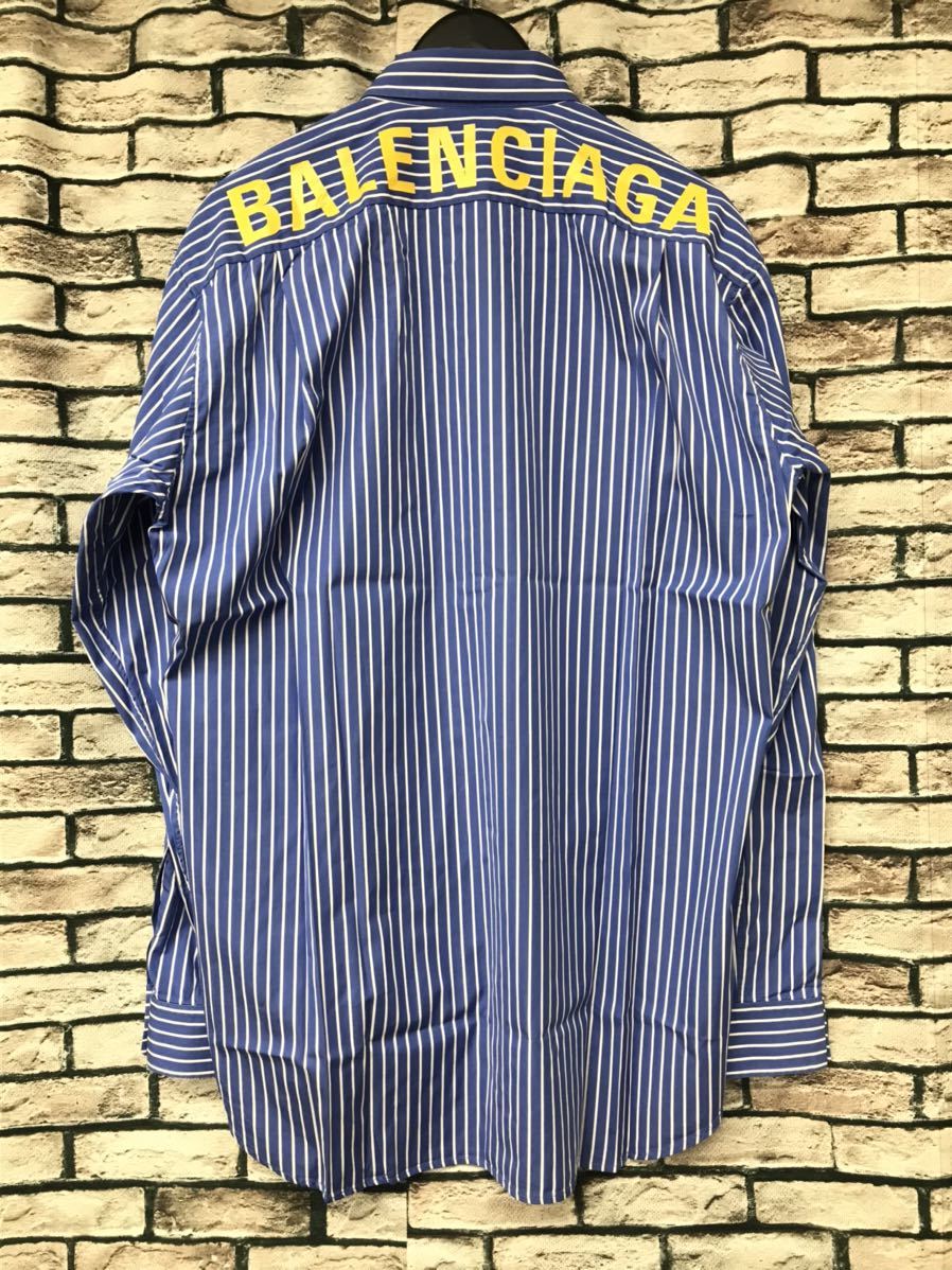 バレンシアガ オーバーサイズ ストライプ バックプリント 長袖シャツ 18SS-