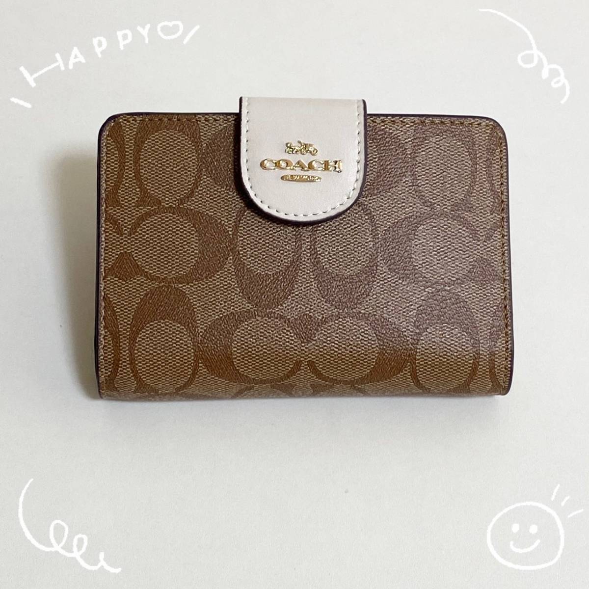 【送料無料】新品 未使用 COACH コーチ ミディアム コーナー ジップ ウォレット 二つ折り 財布 カーキXチョーク C0082 レディース_画像10