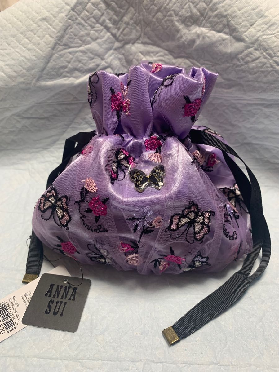 代引不可】 ANNA SUI ポーチ 巾着 黒猫 薔薇 蝶 ハロウィン限定 新品