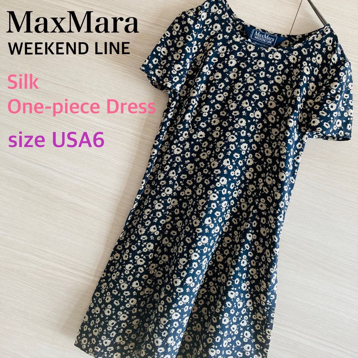 【美品】MaxMara シルク花柄ワンピース 黒 サイズ40 ハーフスリーブ 半袖