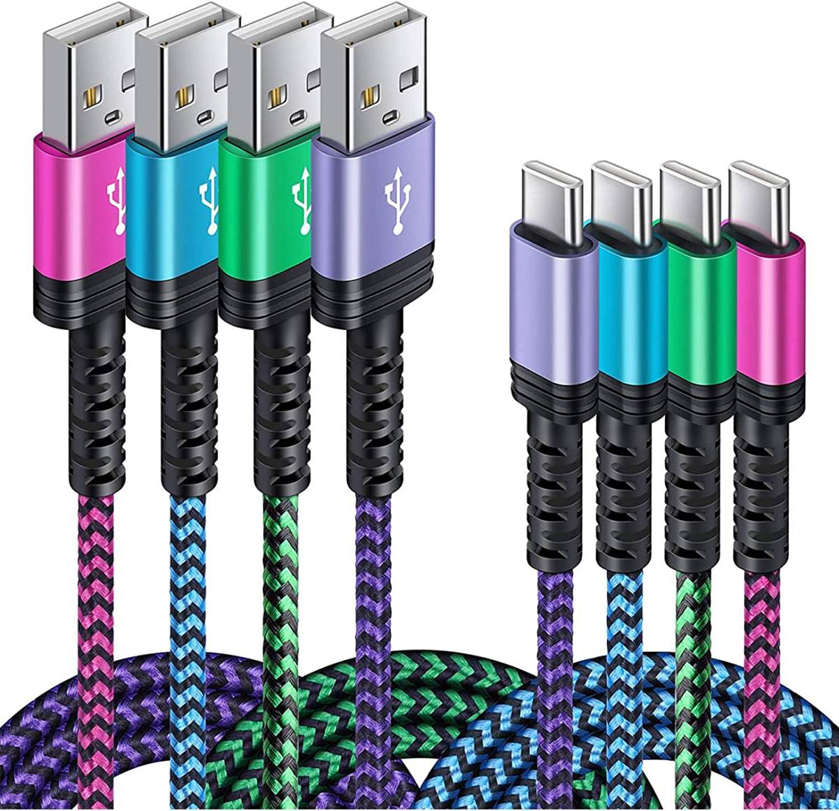 USB Type C ケーブル 【1.8m 4本*4色】 3A急速充電 QC3.0対応 タイプｃ充電ケーブル 高耐久 ナイロン U 