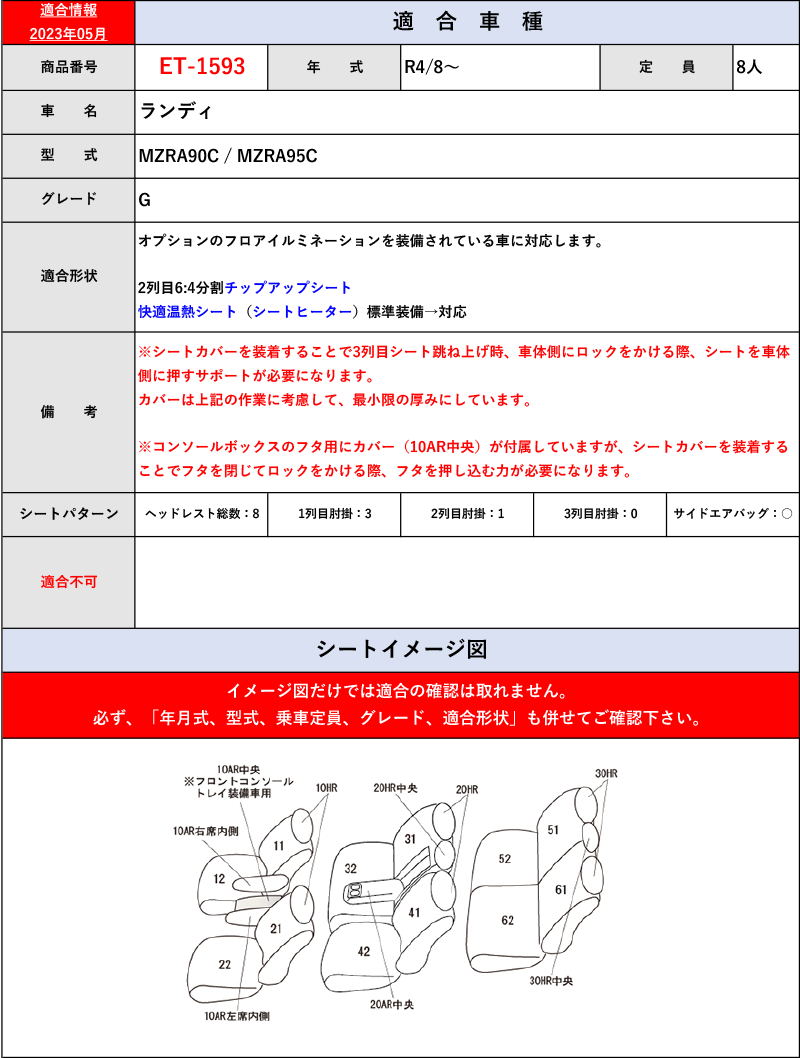 [Clazzio]MZRA90C,MZRA95C ランディ_8人乗り(R4/8～)用シートカバー[クラッツィオ×クロス][ET-1593]