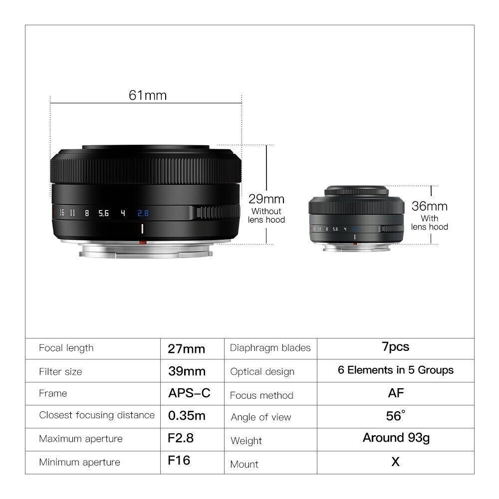 ☆未開封新品 TTArtisan AF 27mm F2.8 フジフイルム Xマウント XF 富士
