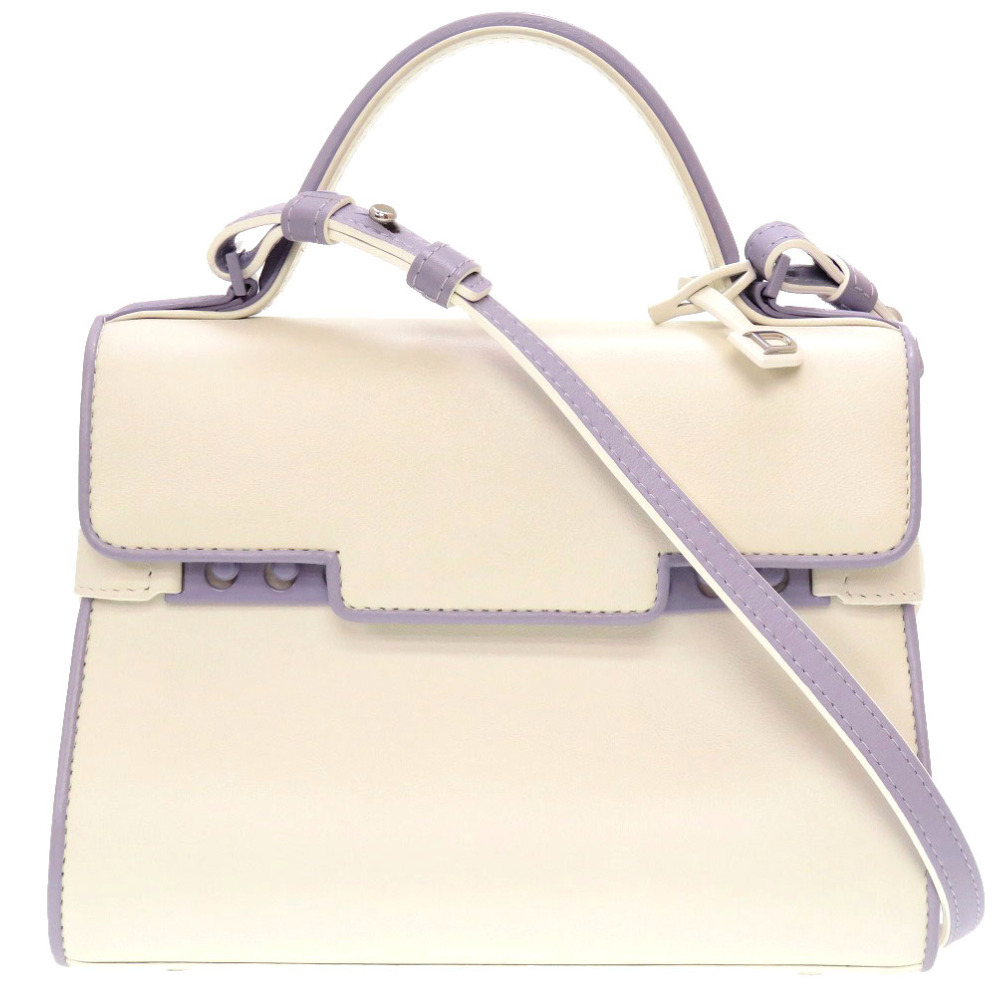  unused Dell bo- tongue pe-to Mini leather ivory purple bai color silver metal fittings handbag bag white purple 0007 DELVAUX