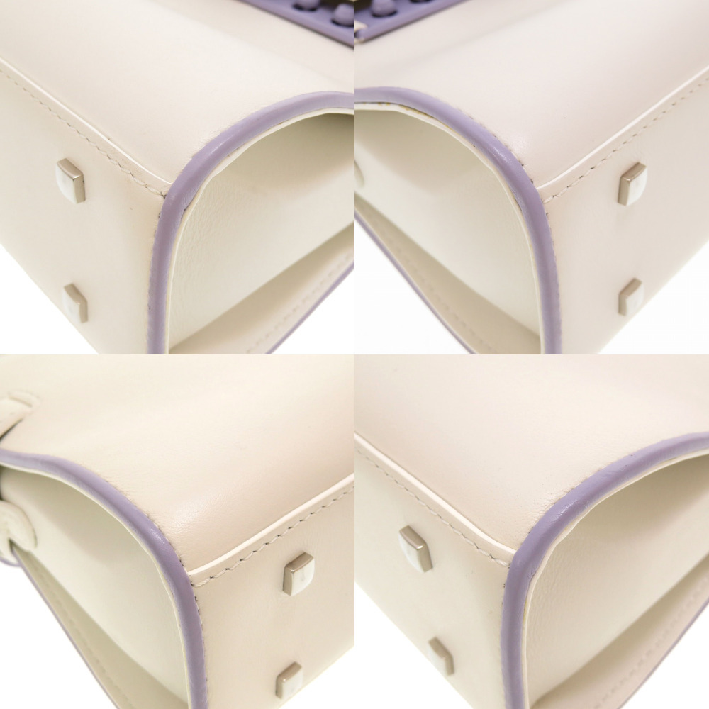  unused Dell bo- tongue pe-to Mini leather ivory purple bai color silver metal fittings handbag bag white purple 0007 DELVAUX