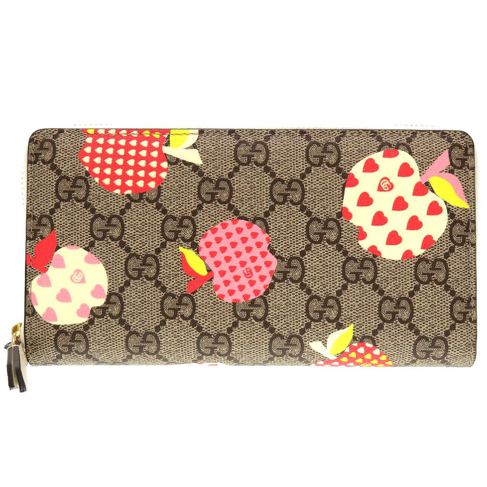 新品同様 グッチ 663924 アップル プリント GGスプリーム ベージュ