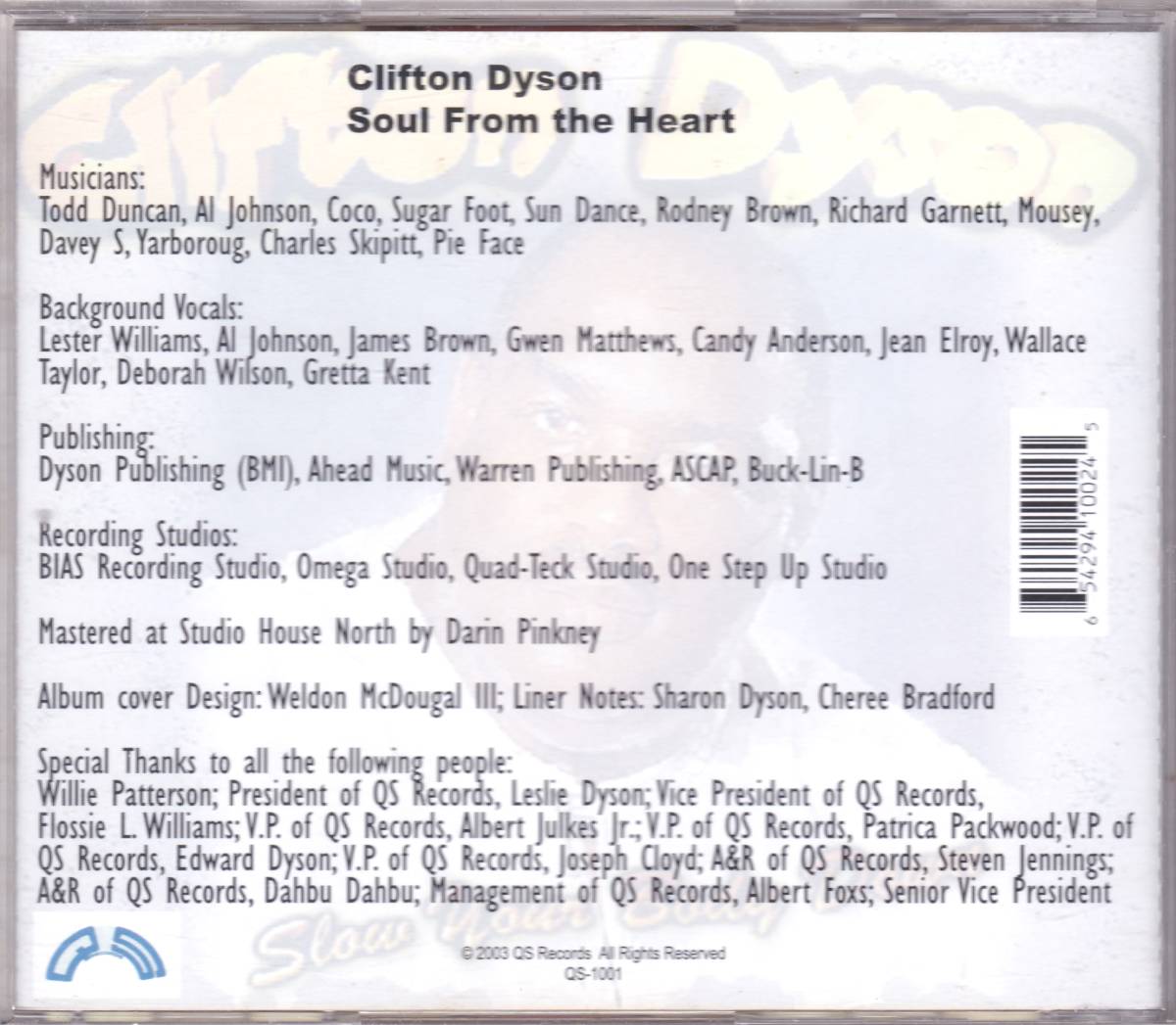 ☆Clifton Dyson(クリフトン・ダイソン)/Soul From The Heart◆2003年リリースのベテラン・シンガーのディープな超大名盤◇激レア＆廃盤★の画像2