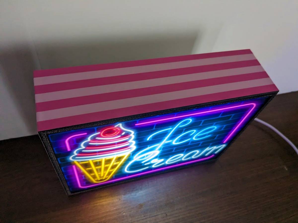  ice cream soft cream sweets pastry table counter lamp signboard ornament american miscellaneous goods store light BOX illumination signboard lightning signboard 