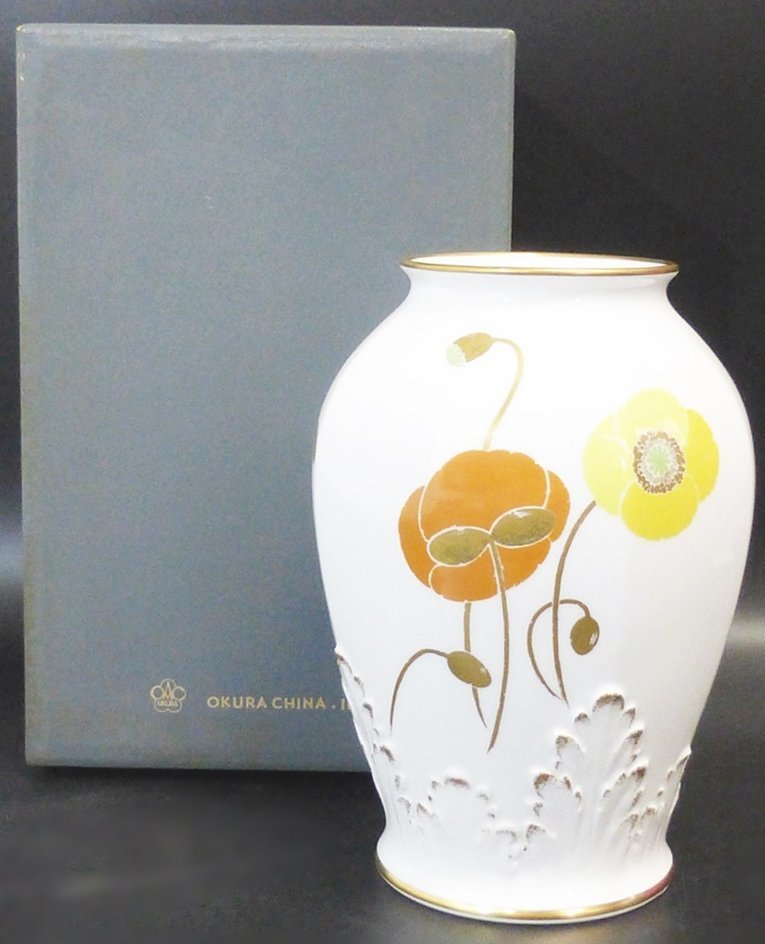 V okura Ookura Touen OKURA JAPAN ceramics vase interior box attaching gold paint poppy 