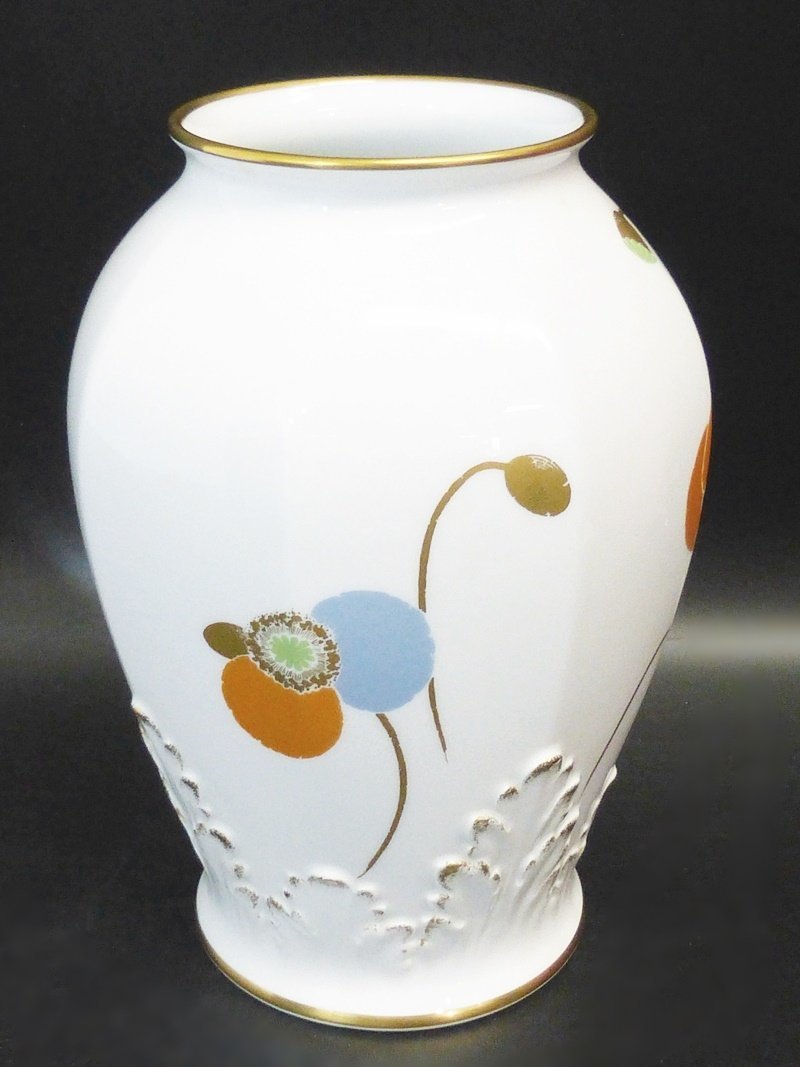 V okura Ookura Touen OKURA JAPAN ceramics vase interior box attaching gold paint poppy 