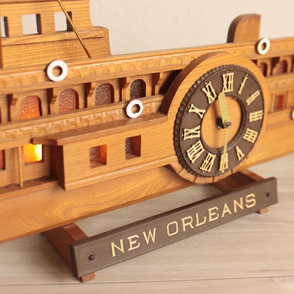 アメリカ製ビンテージ 蒸気船 New Orleans 照明付き置き時計 898_画像5