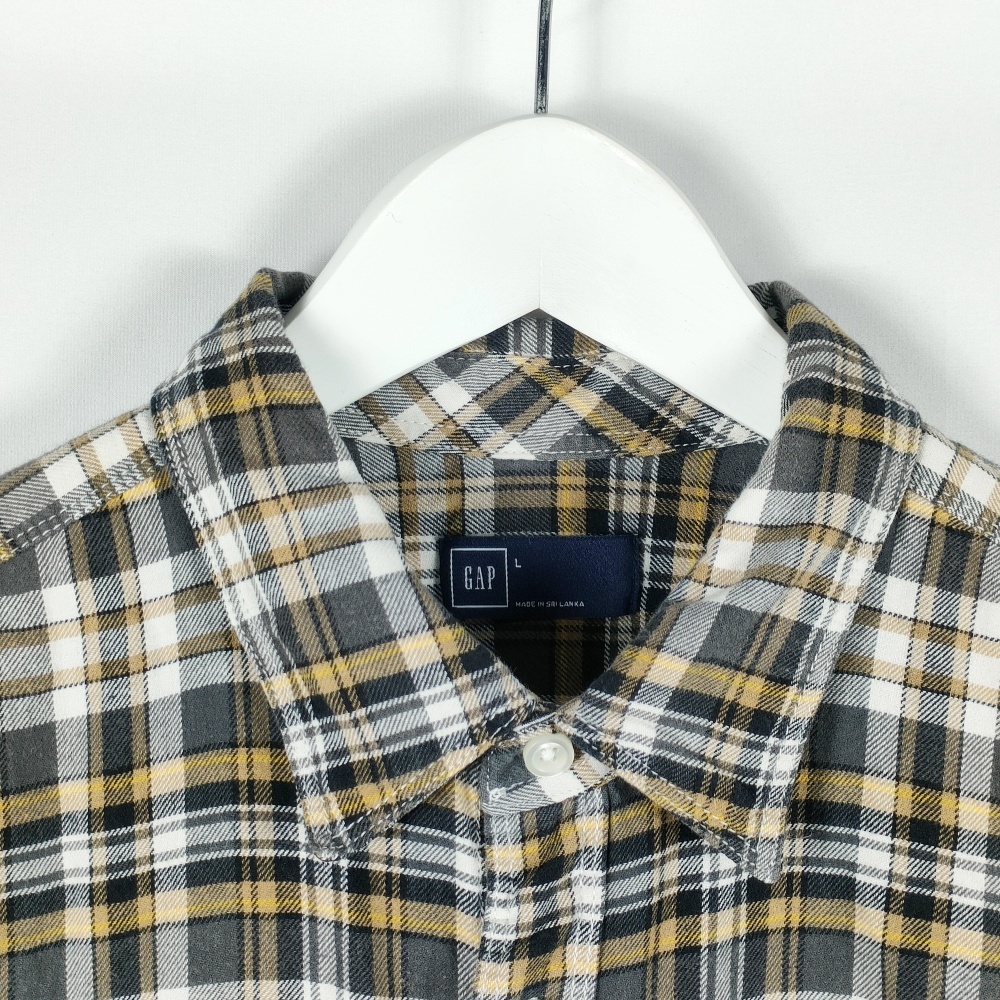 ギャップ GAP シャツ チェック 柄 長袖 L イエロー グレー メンズ 中古 /EL