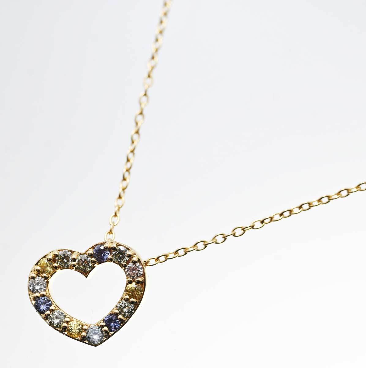 3165* Ponte Vecchio Ponte Vecchio K18YG yellow gold diamond sapphire multi Heart necklace 