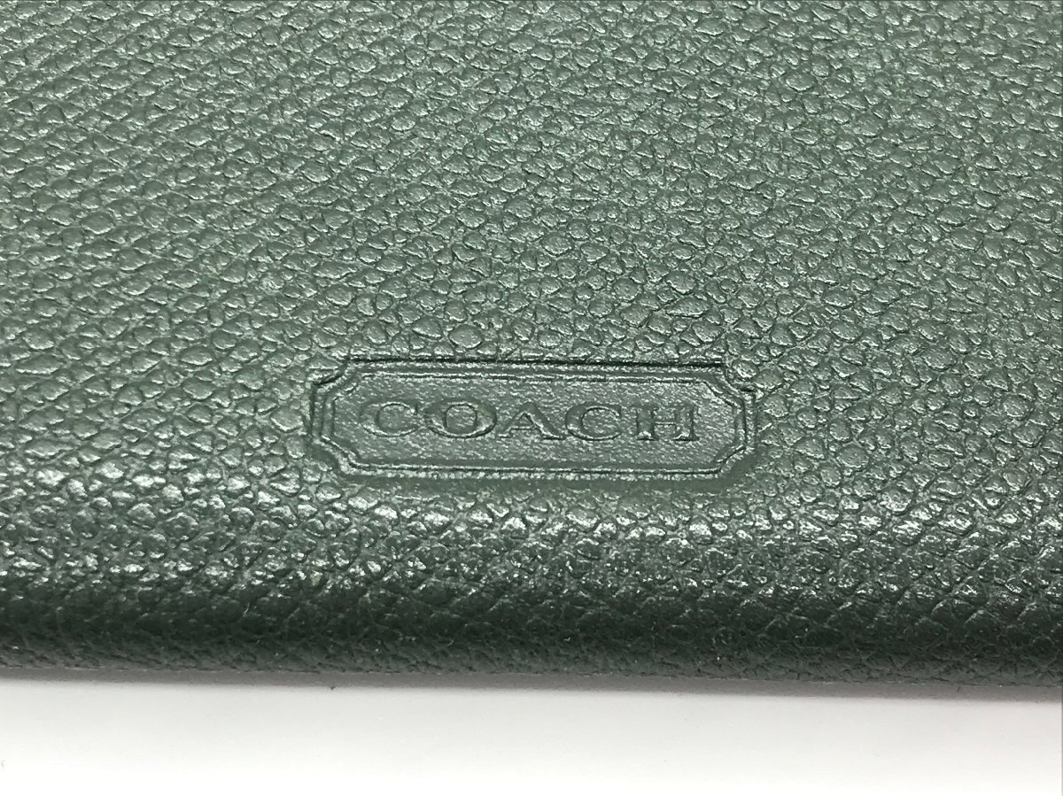 ■【YS-1】 コーチ COACH 小銭入 ■ コインケース 本革 レザー グリーン系 横11,5cm×縦7,5cm 【同梱可能商品】K■_画像2