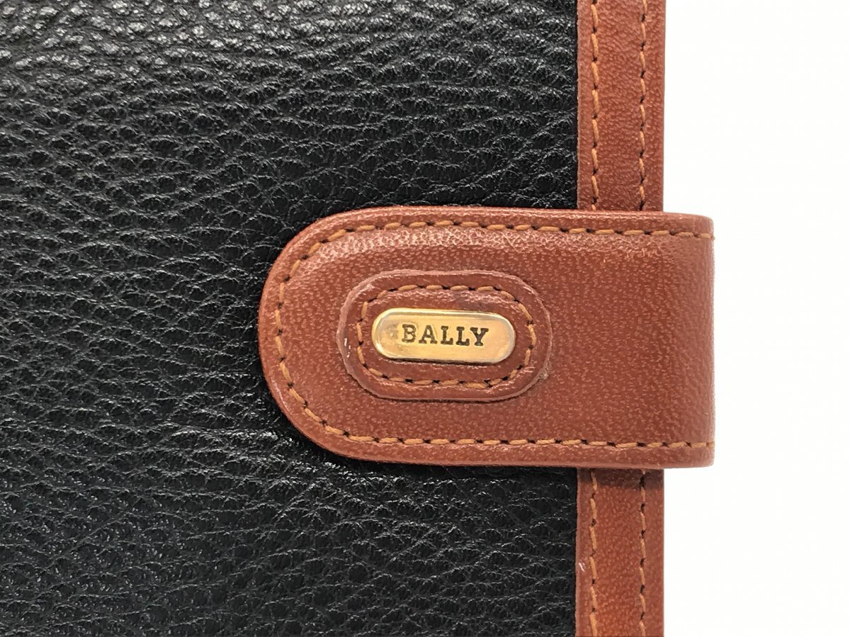 ■【YS-1】 バリー BALLY 財布 ■ 2つ折り がま口 定期入れ付き 黒系 × 茶系 ■ 横9,5cm×縦10cm イタリア製 【同梱可能商品】K■_画像2