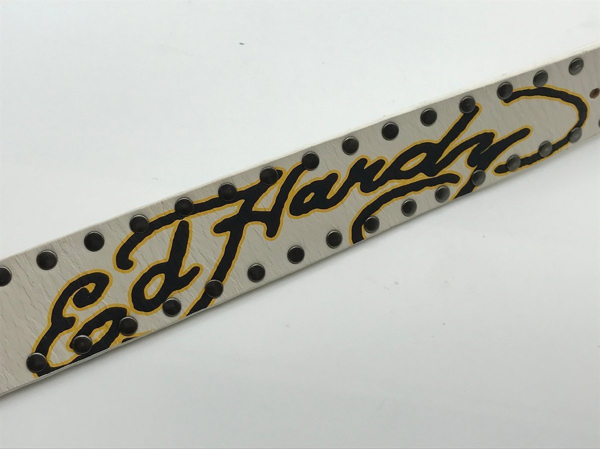 ■【YS-1】 状態良好 エドハーディー Ed Hardy スタッズ ベルト ■ バックル分離不可 本革 白系 8穴 全長114cm 幅3cm 【同梱可能商品】■K_画像10