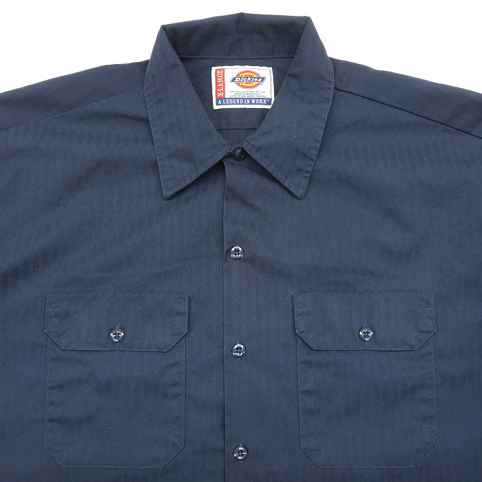 古着 ディッキーズ Dickies ワークシャツ ボックス 半袖 ネイビー サイズ表記：XL　gd80300_画像3