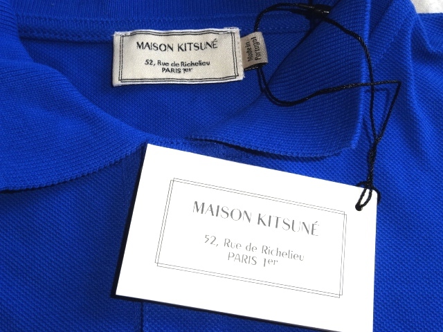 価格が安い ● MAISON KITSUNE ポロシャツ S ブルー 半袖 TRICOLOR PATCH POLO コットン 新品 メゾンキツネ コットン サイドスリット Royal Blue