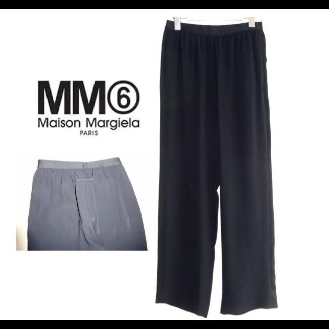 ● MM6 Maison Margiela マルジェラ ゴムパンツ さらさら ワイドパンツ 38 M 黒 新品 ブラック ポリエステル レーヨン 楽ちんパンツ ズボン
