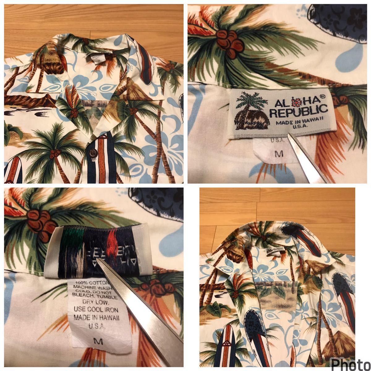 良品☆HAWAII.USA製／ALOHA PEPUBLIC サイズM大き目.日本L-XL並　 半袖アロハシャツ・サーフボード&椰子の木.花.他総柄！ ハワイアン 米国_画像10