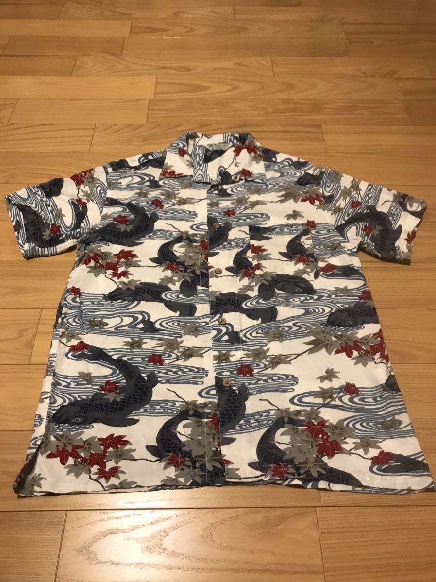 良品☆Styled by originals HAWAIIAN／和柄 サイズL 半袖レーヨンアロハシャツ・鯉&池.紅葉もみじ.総柄 Japanese pattern ALOHA oriental_画像5