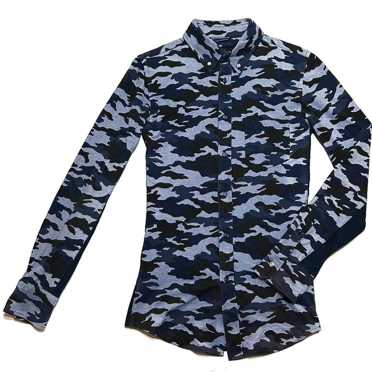 定価2.3万 junhashimoto DURALUMIN SIDE JERSEY CAMO B.D SHIRT 3 ジュンハシモト サイドジャージジュラルミンボタンダウンシャツ wjk akm_画像1