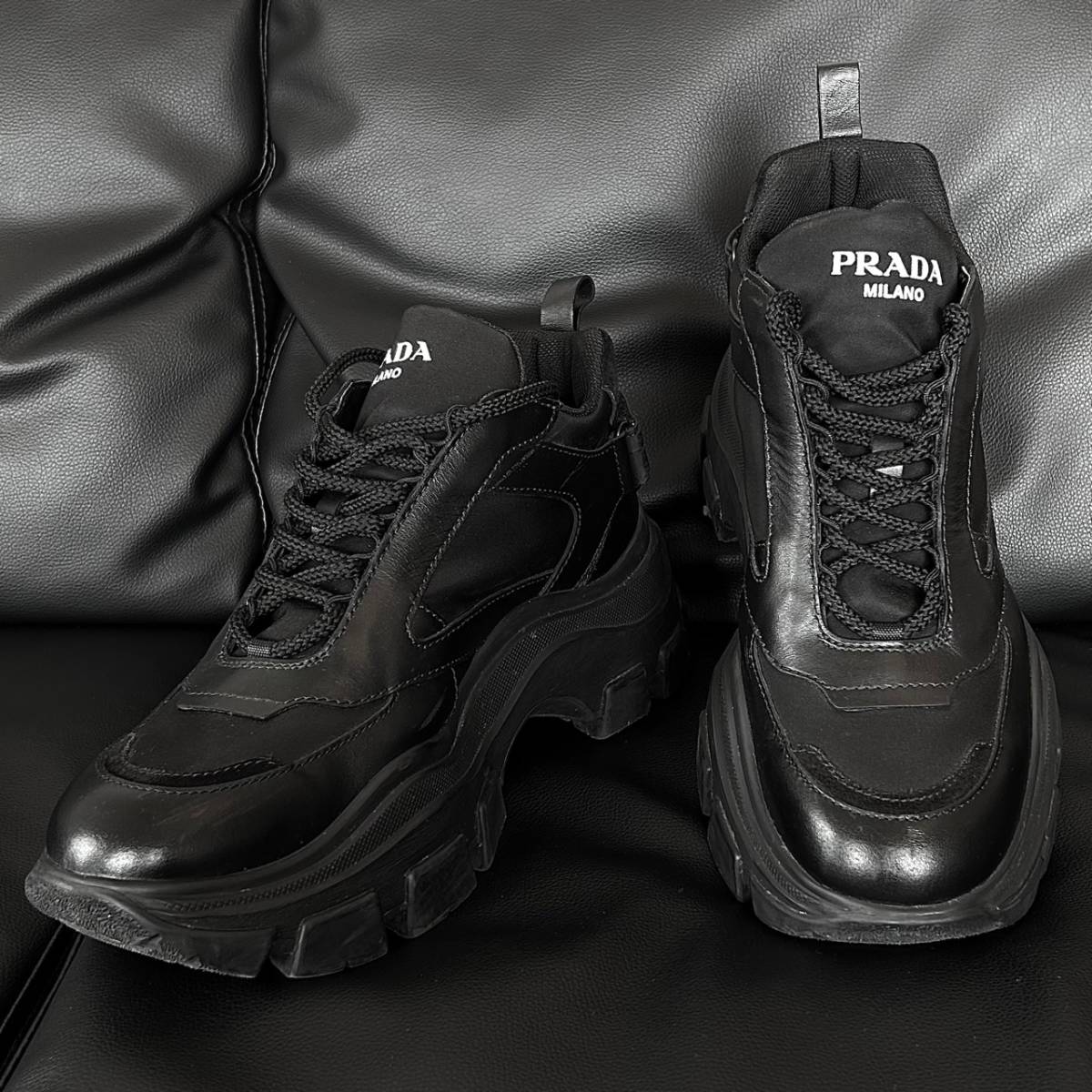 お試し価格！】 SHOES CHUNKY PRADA 定価13.5万 LEATHER ブーツ