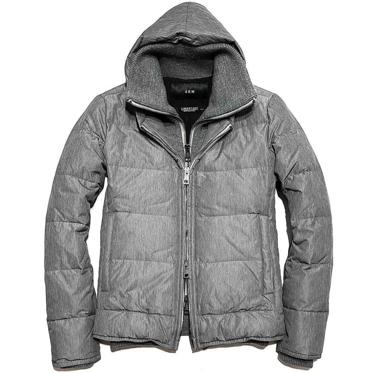 LEON掲載 定価15.2万 AKM LIMONTA BORDER SKI HOODED DOWN JKT Sサイズ リモンタナイロンレイヤードダウン wjk 1piu ジュンハシモト