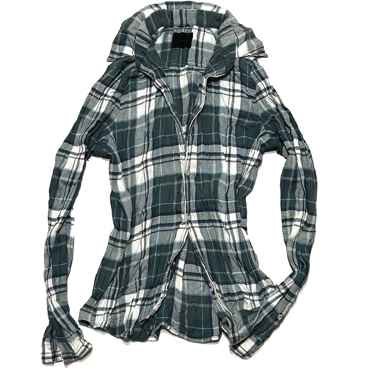 定価3.9万 junhashimoto DURALUMIN BUTTON WRINKLE CHECK SHIRT 2 ジュンハシモト ジュラルミンボタン皺加工チェックシャツ wjk akm 1piu_画像1