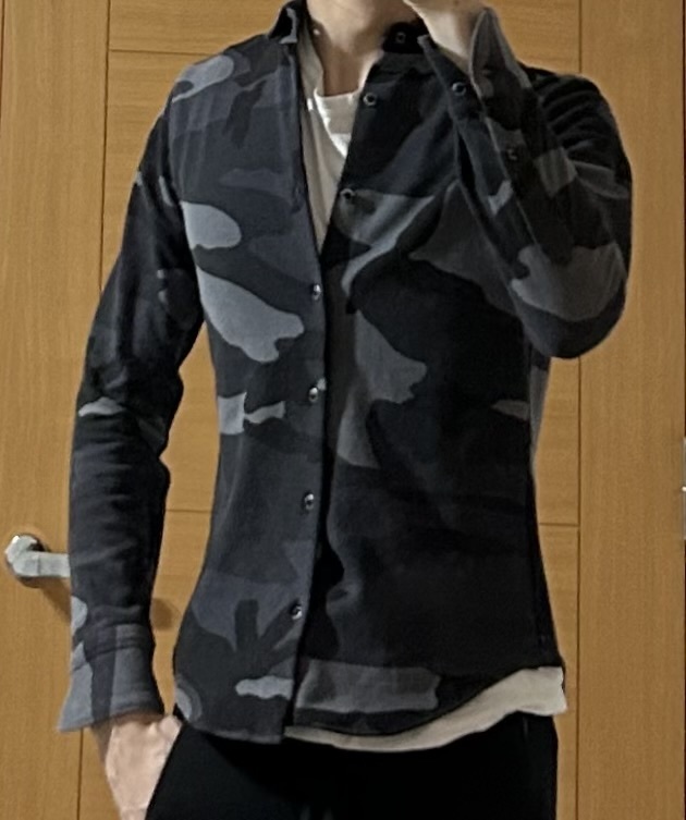 定価4.3万 1piu1uguale3 STRETCH ORIGINAL HEAVY KANOKO CAMO SHIRTS Ⅲ S ストレッチカモフラ鬼鹿の子シャツ wjk akmの画像4