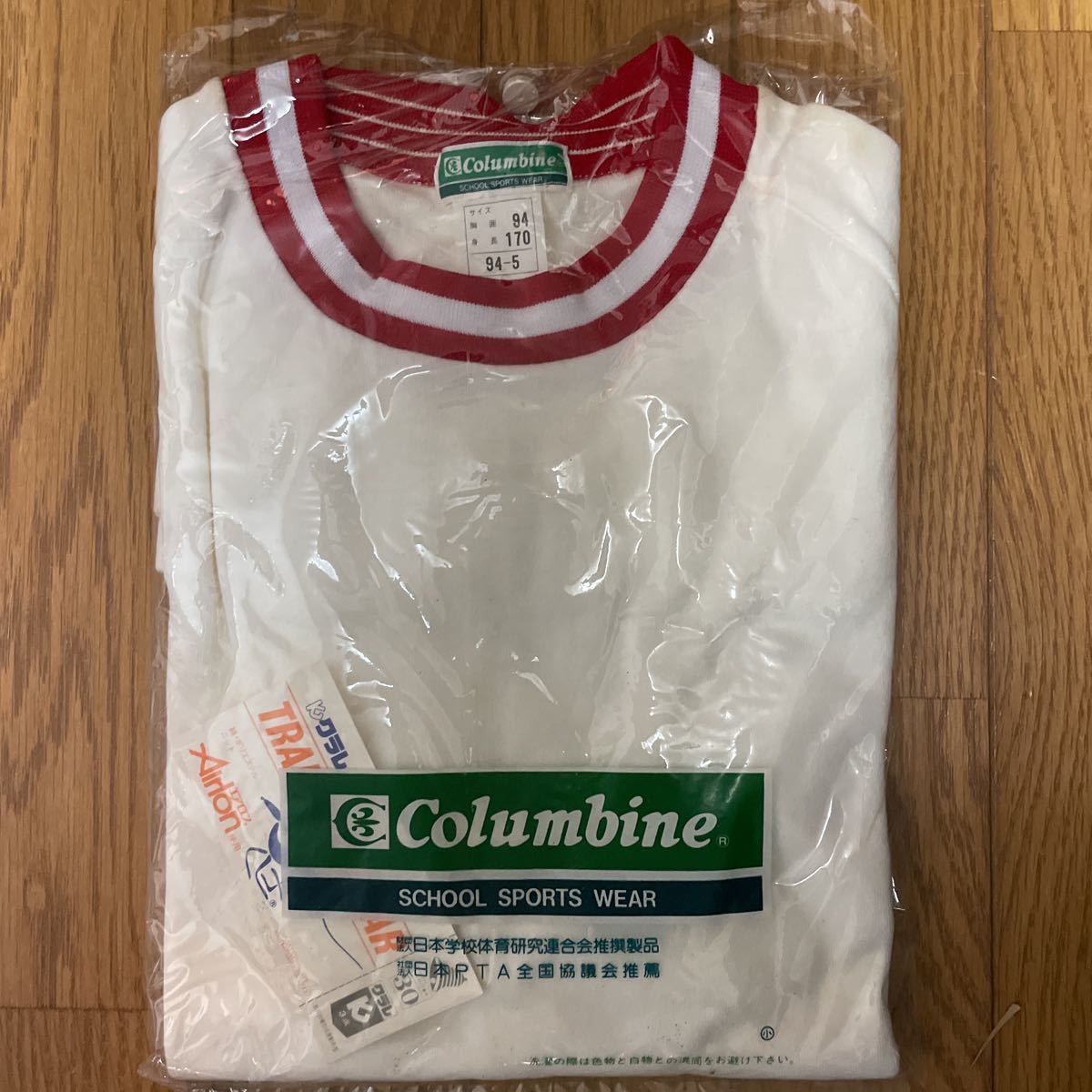 L Columbine 体操服 Tシャツ 赤線 デッドストック 昭和レトロ_画像1