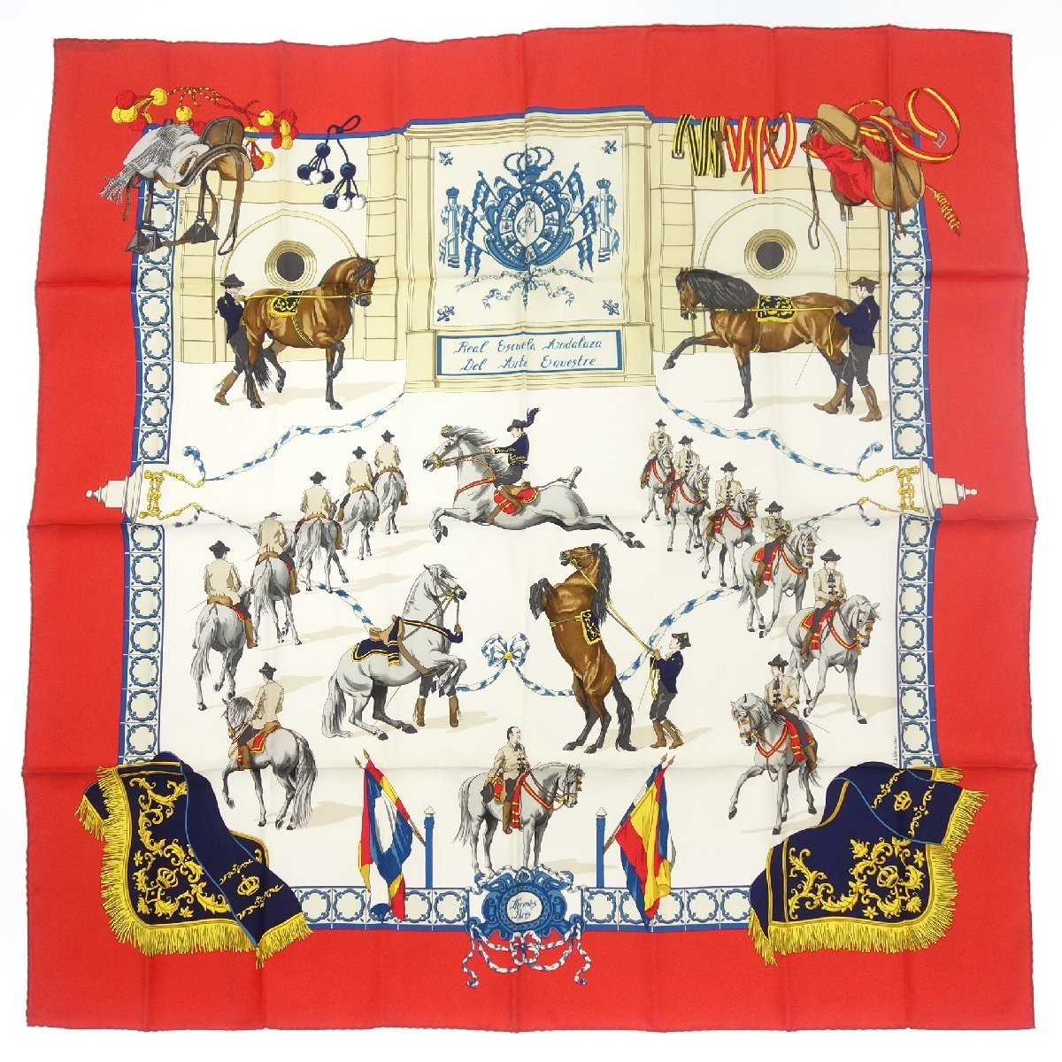 美品◇エルメス カレ90 スカーフ シルク Real Escuela Andaluza del