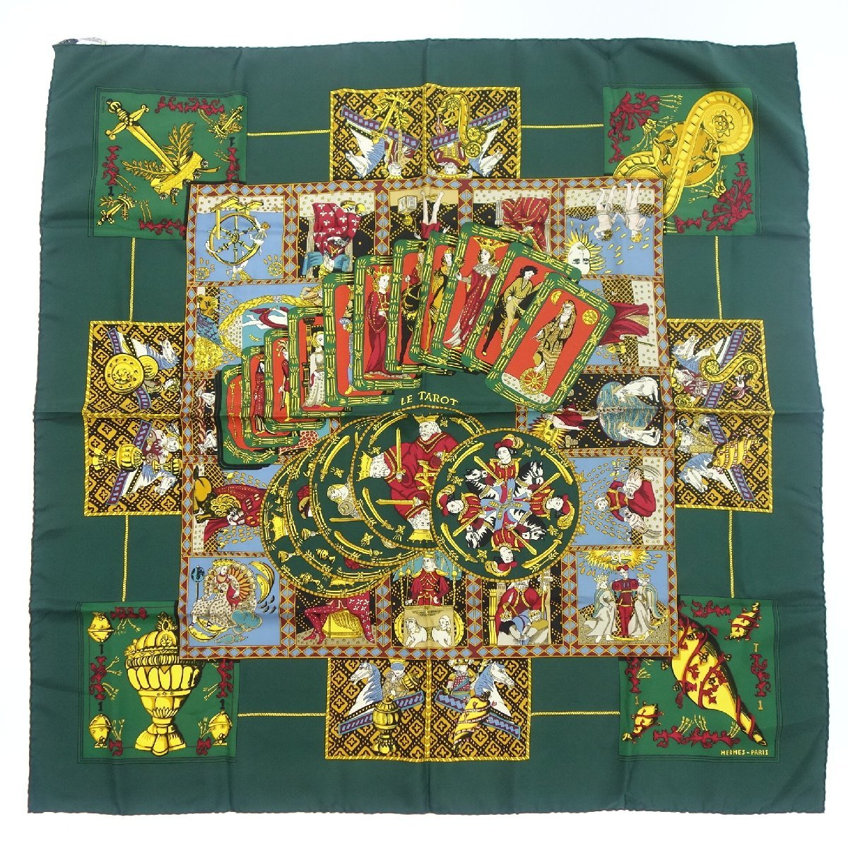 美品 HERMES スカーフ カレ90 LE TAROT タロットカード シルク-