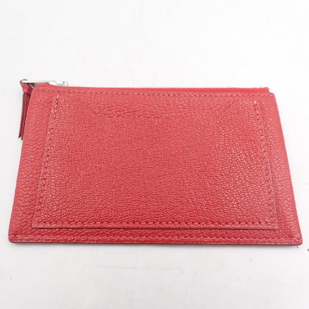 美品◆エルメス カードケース コインケース シェーブル シルバー金具 □I刻 赤 HERMES【AFI2】_画像2