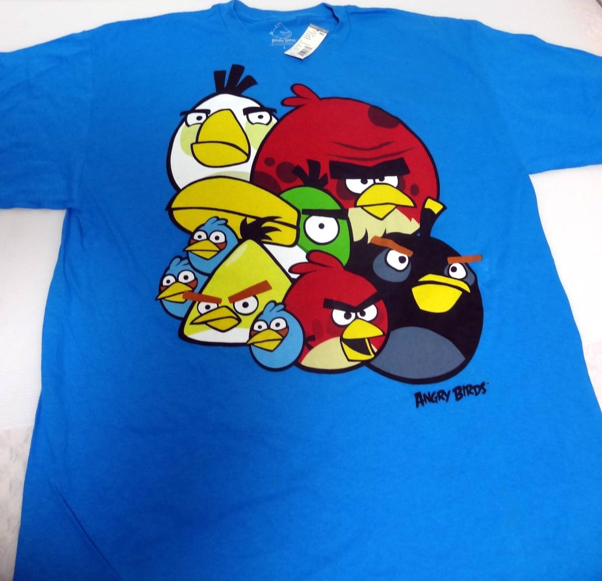 【未使用・送料込】ANGRY BIRDS アングリーバーズ Tシャツ メンズL ターコイズ Screen Tees Mens T-shirt Turquoise L Made in Honduras_画像1