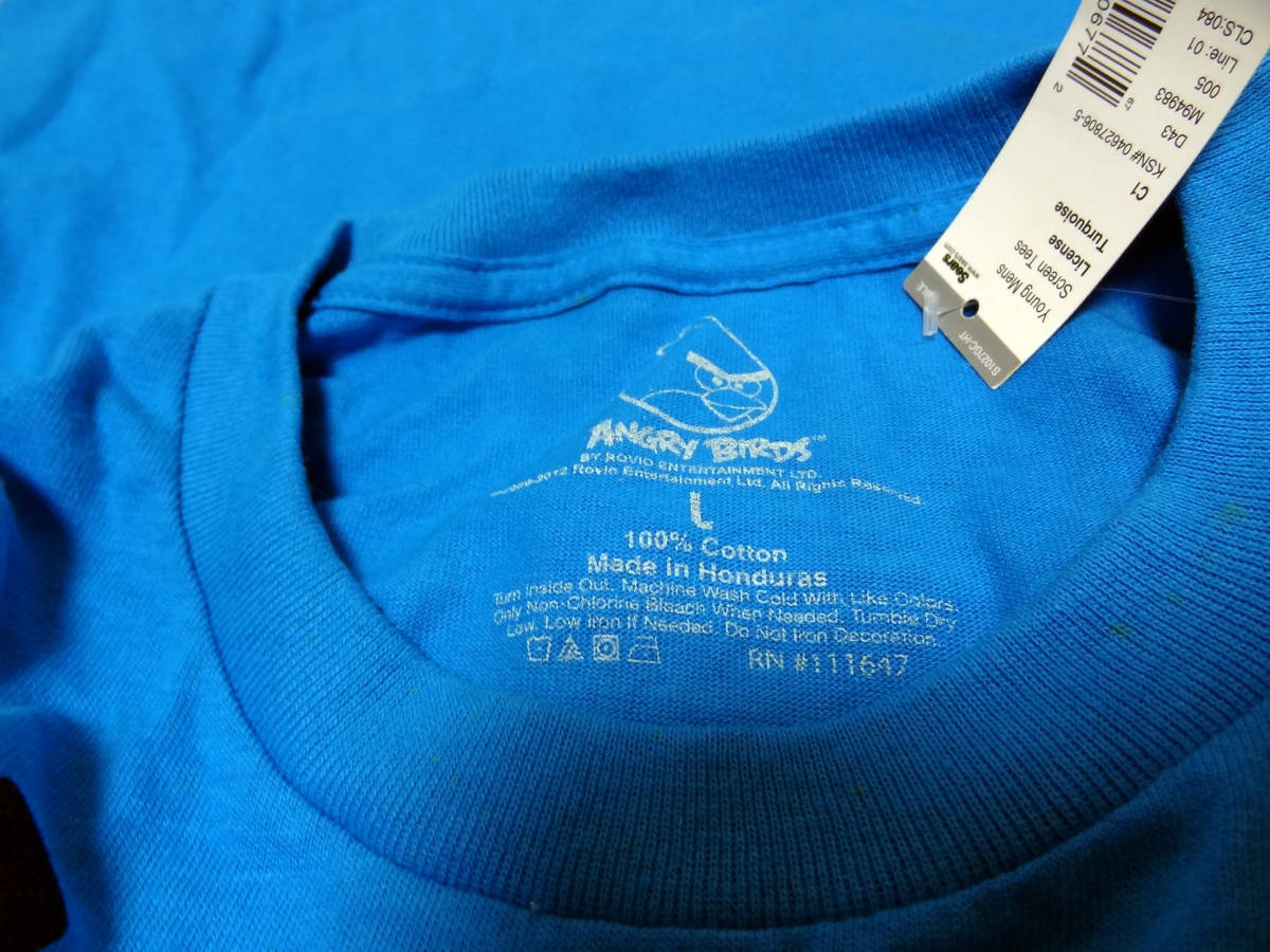 【未使用・送料込】ANGRY BIRDS アングリーバーズ Tシャツ メンズL ターコイズ Screen Tees Mens T-shirt Turquoise L Made in Honduras_画像5